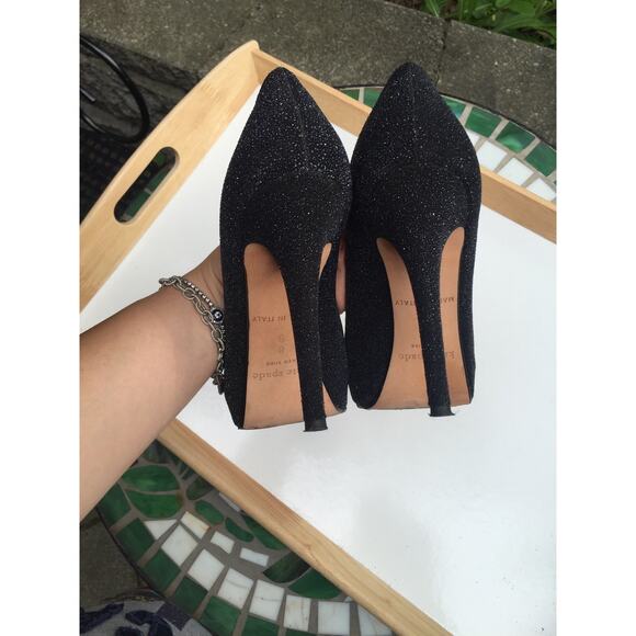KATE SPADE Sparkly Black Dressy Evening Comfy Heels Pumps Classic 8 ITALY - Picture 10 of 12